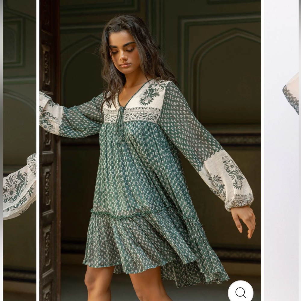 Daughters of India Mini Rooh Dress in Pine NWT